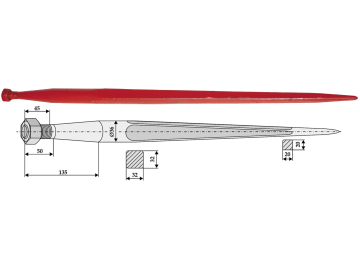 Industriehof® Frontladerzinken 800 mm, M 20 x 1,5, Vierkant 32 x 32 mm, spitz, gerade, für Stoll, 18838 Industriehof® Frontladerzinken 800 mm, M 20 x 1,5, Vierkant 32 x 32 mm, spitz, gerade, für Stoll, 18838
