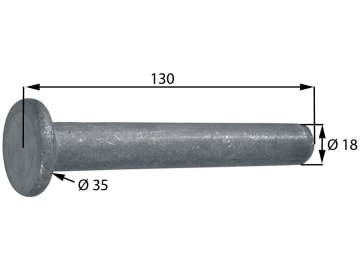 Pendelbolzen, Länge 130 mm, mit gerader Endkappe, zum anschweißen, für Kipplager Pendelbolzen, Länge 130 mm, mit gerader Endkappe, zum anschweißen, für Kipplager