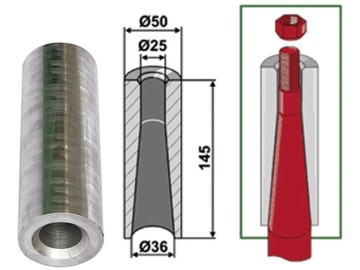 Industriehof® Einschweißbuchse Ø innen 36 mm; 25 mm, Ø außen 50 mm, für Großballenzinken mit Gewinde M 22, 18100-16 Industriehof® Einschweißbuchse Ø innen 36 mm; 25 mm, Ø außen 50 mm, für Großballenzinken mit Gewinde M 22, 18100-16