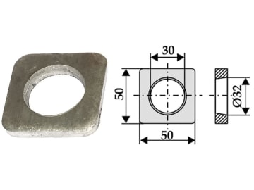 Industriehof® Vorschweißplatte gerade, Bohrung 30 mm; 32 mm, L x B 50 x 50 mm, für Frontlader, Silozinken, Futtermischermesser, 18100-1 Industriehof® Vorschweißplatte gerade, Bohrung 30 mm; 32 mm, L x B 50 x 50 mm, für Frontlader, Silozinken, Futtermischermesser, 18100-1