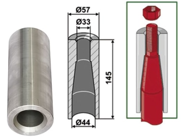 Industriehof® Einschweißbuchse Ø innen 33 mm; 44 mm, Ø außen 57 mm, für Zinken mit Gewinde M28, 18100-18 Industriehof® Einschweißbuchse Ø innen 33 mm; 44 mm, Ø außen 57 mm, für Zinken mit Gewinde M28, 18100-18