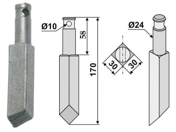 Industriehof® Rotorzinken links/rechts 170 x 30 x 30 mm, Bohrung 10 mm für Rau, RH-74 Industriehof® Rotorzinken links/rechts 170 x 30 x 30 mm, Bohrung 10 mm für Rau, RH-74
