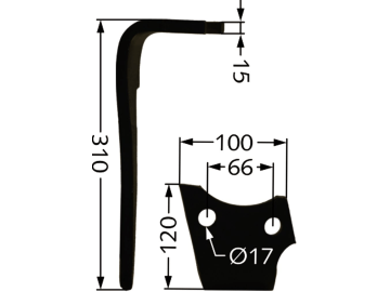 Kreiseleggenzinken "KG-30" links/rechts beschichtet 100 x 310 x 15 mm, Bohrung 17 mm, Emy-Elenfer, Rabe, Sauerburger Kreiseleggenzinken "KG-30" links/rechts beschichtet 100 x 310 x 15 mm, Bohrung 17 mm, Emy-Elenfer, Rabe, Sauerburger
