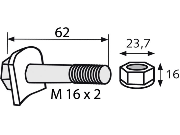 Industriehof® Messerschraube M 16 x 2 x 62 - 10.9 für Humus, 63-HUM-95 Industriehof® Messerschraube M 16 x 2 x 62 - 10.9 für Humus, 63-HUM-95