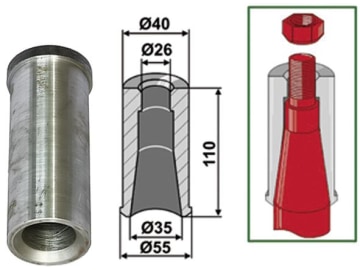 Industriehof® Einschweißbuchse Ø innen 26 mm; 35 mm, Ø außen 40 mm; 55 mm, für Zinken mit Gewinde M24, 18100-45 Industriehof® Einschweißbuchse Ø innen 26 mm; 35 mm, Ø außen 40 mm; 55 mm, für Zinken mit Gewinde M24, 18100-45
