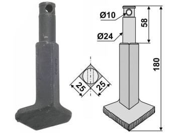 Industriehof® Rotorzinken links/rechts 180 x 25 x 25 mm, mit aufgeschweißter Verschleißzone, Bohrung 10 mm für Rau, RH90S Industriehof® Rotorzinken links/rechts 180 x 25 x 25 mm, mit aufgeschweißter Verschleißzone, Bohrung 10 mm für Rau, RH90S