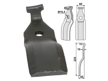 Industriehof® Rotorzinken links/rechts 225 x 60 x 10 mm, Bohrung 16,5 mm für Pegoraro, PEG-15 Industriehof® Rotorzinken links/rechts 225 x 60 x 10 mm, Bohrung 16,5 mm für Pegoraro, PEG-15