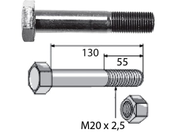 Industriehof® Sechskantschraube M 20 x 2,5 x 130 - 10.9 mit Sicherungsmutter für Sauerburger, 63-20130 Industriehof® Sechskantschraube M 20 x 2,5 x 130 - 10.9 mit Sicherungsmutter für Sauerburger, 63-20130
