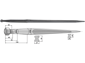 Industriehof® Frontladerzinken 900 mm, M 22 x 1,5, spitz, gerade, für Baas, Trima, 18917 Industriehof® Frontladerzinken 900 mm, M 22 x 1,5, spitz, gerade, für Baas, Trima, 18917
