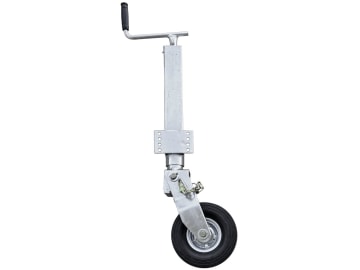 Stützrad Vierkantrohr außen 70 mm Stützlast 900 kg, 860 – 1.120 mm, Vollgummirad 255x80, mechanischer Klappvorgang, mit Bolzen Stützrad Vierkantrohr außen 70 mm Stützlast 900 kg, 860 – 1.120 mm, Vollgummirad 255x80, mechanischer Klappvorgang, mit Bolzen