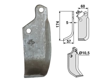 Industriehof® Fräsmesser rechts 174 x 60 x 5 mm, Bohrung 10,5 mm für Maschio, MAS-08R Industriehof® Fräsmesser rechts 174 x 60 x 5 mm, Bohrung 10,5 mm für Maschio, MAS-08R