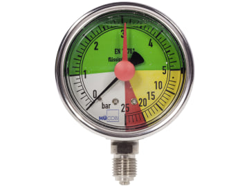 Hücobi Glyzerin-Manometer, Anschluss 1/4" unten, 0 bis 25 bar, flüssigdüngerfest, 8122 006025 Hücobi Glyzerin-Manometer, Anschluss 1/4" unten, 0 bis 25 bar, flüssigdüngerfest, 8122 006025