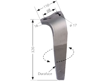 Industriehof® Kreiseleggenzinken links/rechts Duraface-Beschichtung 110 x 320 x 16 mm, Bohrung 17 mm für Kuhn Industriehof® Kreiseleggenzinken links/rechts Duraface-Beschichtung 110 x 320 x 16 mm, Bohrung 17 mm für Kuhn