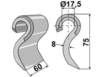 Industriehof® Schlegelmesser 75 x 60 x 8 mm, Bohrung 17,5 mm, für Mulag Fräsen, 63-IND-235 Industriehof® Schlegelmesser 75 x 60 x 8 mm, Bohrung 17,5 mm, für Mulag Fräsen, 63-IND-235