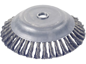 Wildkrautbürste 36 Stahldrahtzöpfe, kegelförmig, Ø 200 mm, Bohrung 25,4 mm, für die Wildkrautentfernung mit einer Motorsense Wildkrautbürste 36 Stahldrahtzöpfe, kegelförmig, Ø 200 mm, Bohrung 25,4 mm, für die Wildkrautentfernung mit einer Motorsense