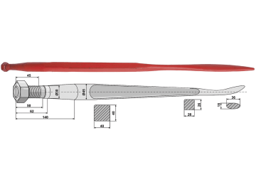 Industriehof® Löffelzinken 1.100 mm; 1.400 mm, M 30 x 2, spitz, mit konischer Mutter, für Kverneland Industriehof® Löffelzinken 1.100 mm; 1.400 mm, M 30 x 2, spitz, mit konischer Mutter, für Kverneland