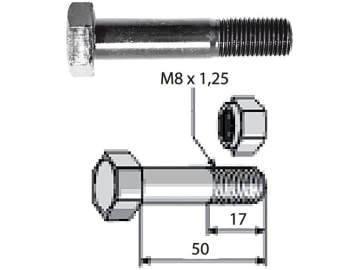Industriehof® Sechskantschraube M 8 x 1,25 x 50 - 10.9 mit Sicherungsmutter für Agria, 63-855-1 Industriehof® Sechskantschraube M 8 x 1,25 x 50 - 10.9 mit Sicherungsmutter für Agria, 63-855-1