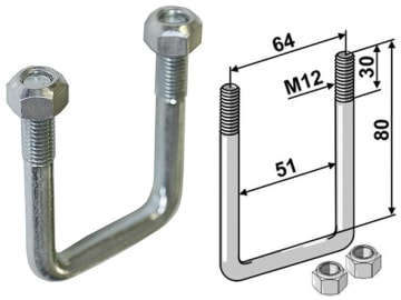 Industriehof® Bügelschraube L x B innen 80 x 51 mm, M 12 x 1,75 - 8.8 mit selbstsichernden Muttern, 30-101-6 Industriehof® Bügelschraube L x B innen 80 x 51 mm, M 12 x 1,75 - 8.8 mit selbstsichernden Muttern, 30-101-6