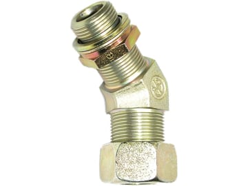 Winkel-Einschraubverschraubung "EWE-LM", 45 °, leicht, Einschraubgewinde metrisch, einstellbar, Abdichtung Dichtscheibe, O-Ring und Kammerring Winkel-Einschraubverschraubung "EWE-LM", 45 °, leicht, Einschraubgewinde metrisch, einstellbar, Abdichtung Dichtscheibe, O-Ring und Kammerring