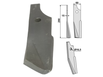 Industriehof® Rotorzinken links 290 x 60 x 15 mm, Bohrung 16,5 mm für Kuhn, KUH-46L Industriehof® Rotorzinken links 290 x 60 x 15 mm, Bohrung 16,5 mm für Kuhn, KUH-46L