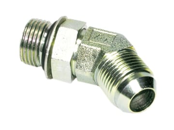 Winkel-Einschraubverschraubung "WE-JR", 45 °, 7/8"-14/7/8"-14, einstellbar, O-Ring und Dichtscheibe, Außenkonus 74° Winkel-Einschraubverschraubung "WE-JR", 45 °, 7/8"-14/7/8"-14, einstellbar, O-Ring und Dichtscheibe, Außenkonus 74°