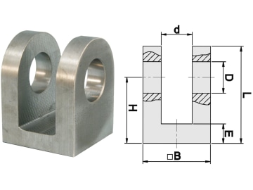 Schema Anschweißgabel, ØB 50 mm, ØD 25,25 mm für Hydraulikzylinder mit Kolbendurchmesser 60, 63, 65, 70 mm Schema Anschweißgabel, ØB 50 mm, ØD 25,25 mm für Hydraulikzylinder mit Kolbendurchmesser 60, 63, 65, 70 mm