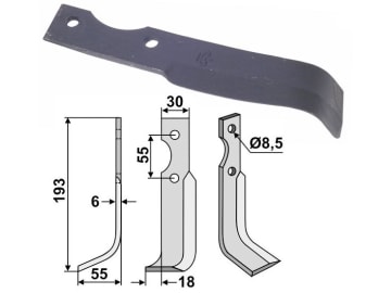 Industriehof® Fräsmesser rechts 193 x 30 x 6 mm, Bohrung 8,5 mm für B.C.S., BCS-13R Industriehof® Fräsmesser rechts 193 x 30 x 6 mm, Bohrung 8,5 mm für B.C.S., BCS-13R