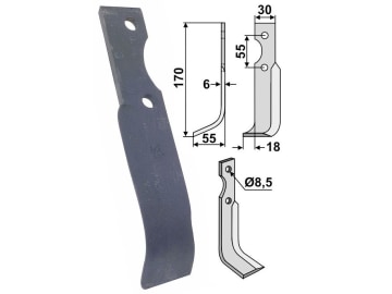 Industriehof® Fräsmesser links 170 x 30 x 6 mm, Bohrung 8,5 mm für B.C.S., BCS-14L Industriehof® Fräsmesser links 170 x 30 x 6 mm, Bohrung 8,5 mm für B.C.S., BCS-14L