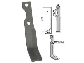Industriehof® Rotorzinken links 250 x 35 x 8 mm, Bohrung 11 mm; 13,5 mm für Simon, IND-482L Industriehof® Rotorzinken links 250 x 35 x 8 mm, Bohrung 11 mm; 13,5 mm für Simon, IND-482L