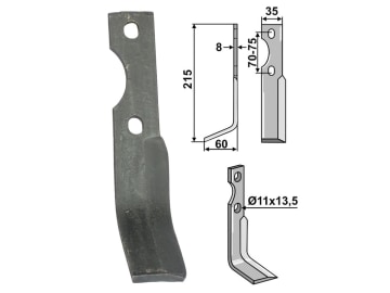 Industriehof® Rotorzinken links 215 x 35 x 8 mm, Bohrung 11 mm; 13,5 mm für Simon, IND-483L Industriehof® Rotorzinken links 215 x 35 x 8 mm, Bohrung 11 mm; 13,5 mm für Simon, IND-483L
