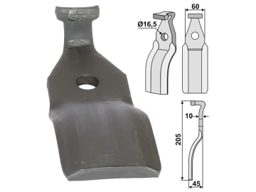 Industriehof® Rotorzinken links/rechts 205 x 60 x 10 mm, Bohrung 16,5 mm für Pegoraro, PEG-28 Industriehof® Rotorzinken links/rechts 205 x 60 x 10 mm, Bohrung 16,5 mm für Pegoraro, PEG-28