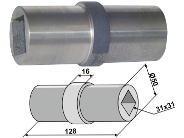 Industriehof® Lagerwelle für Lagerung mit Vierkantwelle 30 x 30 mm, 50 x 31; 31 x 128 mm, 31-0061E Industriehof® Lagerwelle für Lagerung mit Vierkantwelle 30 x 30 mm, 50 x 31; 31 x 128 mm, 31-0061E