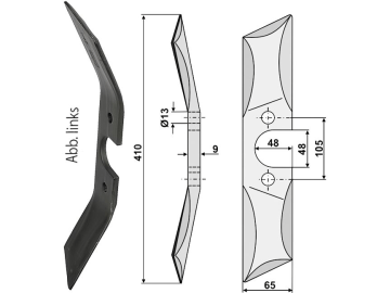 Industriehof® Rollspatenmesser links 410 x 65 x 9 mm Bohrung 13 mm für Rabe, 31-430RL Industriehof® Rollspatenmesser links 410 x 65 x 9 mm Bohrung 13 mm für Rabe, 31-430RL