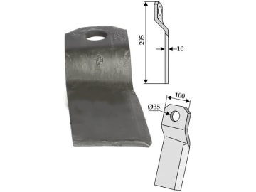 Industriehof® Mulchmesser kurz, verdreht, rechts, 295 x 100 x 10 mm, Bohrung 35 mm für Ungarn, 63-IND-155R Industriehof® Mulchmesser kurz, verdreht, rechts, 295 x 100 x 10 mm, Bohrung 35 mm für Ungarn, 63-IND-155R