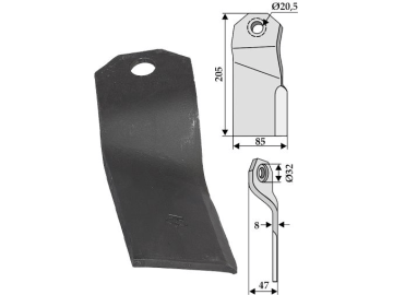Industriehof® Mähmesser 205 x 85 x 8 mm, Bohrung 32 x 20,5 mm, Tiefe 47 mm für Joskin, 63-JOS-01 Industriehof® Mähmesser 205 x 85 x 8 mm, Bohrung 32 x 20,5 mm, Tiefe 47 mm für Joskin, 63-JOS-01