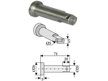 Industriehof® Bolzen Ø 20 x 71 mm, Bohrung 5 mm für Gyro, 63-NIC-81 Industriehof® Bolzen Ø 20 x 71 mm, Bohrung 5 mm für Gyro, 63-NIC-81