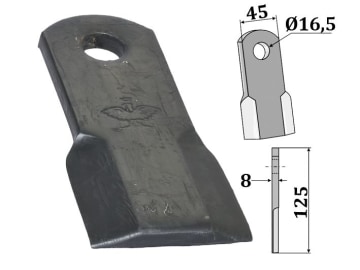 Industriehof® Schlegelmesser gerade 125 x 45 x 8 mm, Bohrung 16,5 mm, für Nobili Fräsen, 63-NOB-38 Industriehof® Schlegelmesser gerade 125 x 45 x 8 mm, Bohrung 16,5 mm, für Nobili Fräsen, 63-NOB-38