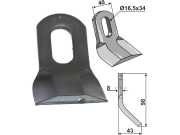 Industriehof® Y-Messer 98 x 40 x 8 mm, Bohrung 34 x 16,5 mm, für Orsi, 63-ORS-06 Industriehof® Y-Messer 98 x 40 x 8 mm, Bohrung 34 x 16,5 mm, für Orsi, 63-ORS-06