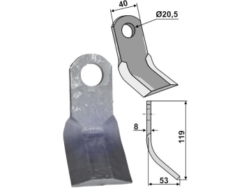 Industriehof® Y-Messer 119 x 40 x 8 mm, Bohrung 20,5 mm, für Zanon, 63-ZZZ-17 Industriehof® Y-Messer 119 x 40 x 8 mm, Bohrung 20,5 mm, für Zanon, 63-ZZZ-17