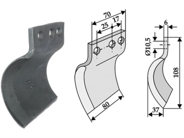 Industriehof® Schlegelmesser links, 108 x 70/80 x 6 mm, Bohrung 10,5 mm, für Davis Grabenfräsen, 633-SDA-01-L Industriehof® Schlegelmesser links, 108 x 70/80 x 6 mm, Bohrung 10,5 mm, für Davis Grabenfräsen, 633-SDA-01-L