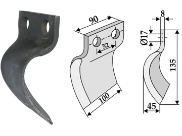 Industriehof® Schlegelmesser links/rechts, 135 x 90/100 x 8 mm, Bohrung 17 mm, für Davis Grabenfräsen Industriehof® Schlegelmesser links/rechts, 135 x 90/100 x 8 mm, Bohrung 17 mm, für Davis Grabenfräsen