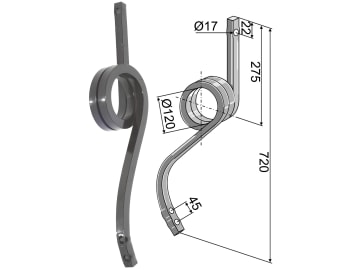 Industriehof® Spurlockerzinken 720 x 25 x 25 mm ohne Schar, Abgang Windung vorn, für universal, 10.4721 Industriehof® Spurlockerzinken 720 x 25 x 25 mm ohne Schar, Abgang Windung vorn, für universal, 10.4721