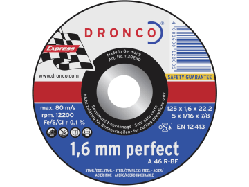 Dronco® Metall-Trennscheibe "A 46 R Perfect Express" 125 x 1,6 x 22,23 mm, gerade Dronco® Metall-Trennscheibe "A 46 R Perfect Express" 125 x 1,6 x 22,23 mm, gerade