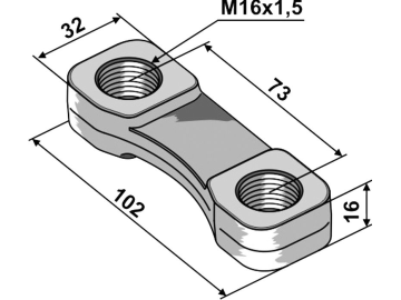Industriehof® Bügelmutter M 16 x 1,5, Abstand Bohrungen 73 mm, Lemken, 51-16BM-4 Industriehof® Bügelmutter M 16 x 1,5, Abstand Bohrungen 73 mm, Lemken, 51-16BM-4