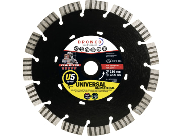 Dronco® Diamant-Trennscheibe "U5 Universal Speed Evolution" 230 x 2,6 x 22,23 mm, für Granit, Stein, Beton, Ziegel, C 3 Dronco® Diamant-Trennscheibe "U5 Universal Speed Evolution" 230 x 2,6 x 22,23 mm, für Granit, Stein, Beton, Ziegel, C 3