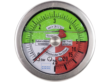 Hücobi Glyzerin-Manometer, Anschluss 1/4" hinten, 0 bis 25 bar, flüssigdüngerfest, 8123 006025 Hücobi Glyzerin-Manometer, Anschluss 1/4" hinten, 0 bis 25 bar, flüssigdüngerfest, 8123 006025