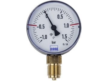 Hücobi Vakuum-Manometer, Anschluss 1/4" unten, -1 bis 1,5 bar, Rote Markierung -0,5 bar; +1,0 bar, 8112 006010 Hücobi Vakuum-Manometer, Anschluss 1/4" unten, -1 bis 1,5 bar, Rote Markierung -0,5 bar; +1,0 bar, 8112 006010