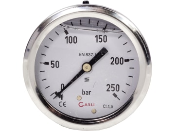 Hücobi Glyzerin-Manometer, Anschluss 1/4" hinten, 0 bis 250 bar, 8129 006250 Hücobi Glyzerin-Manometer, Anschluss 1/4" hinten, 0 bis 250 bar, 8129 006250