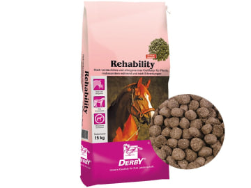 DERBY® Rehability staub- und allergenarmes Pferdefutter zur Unterstützung bei Aufbau und Regeneration 15 kg Sack DERBY® Rehability staub- und allergenarmes Pferdefutter zur Unterstützung bei Aufbau und Regeneration 15 kg Sack