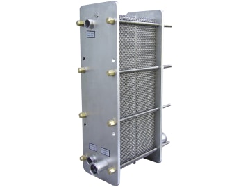 Plattenwärmetauscher "Modell F" Milch-/Wasserdurchsatz 1.900/5.450 l/h, Edelstahl, Wandmontage, für Milchvorkühlung Plattenwärmetauscher "Modell F" Milch-/Wasserdurchsatz 1.900/5.450 l/h, Edelstahl, Wandmontage, für Milchvorkühlung